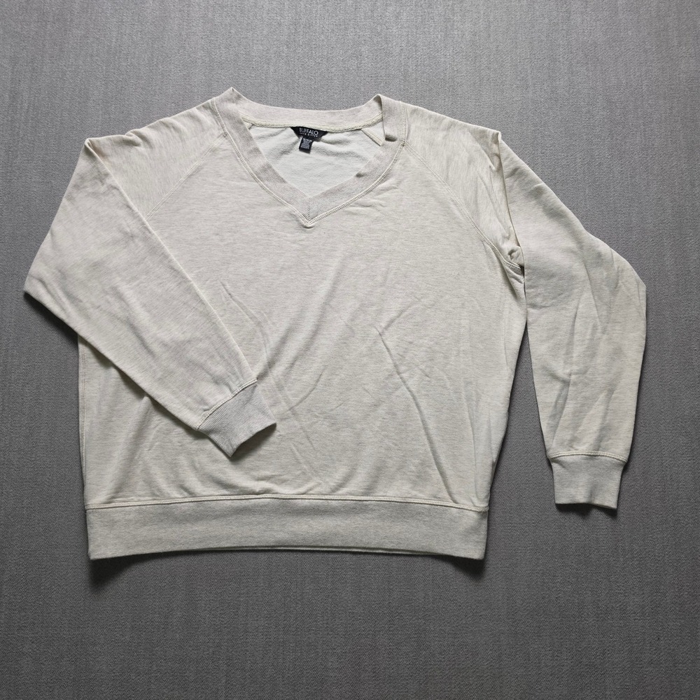 Buffalo Sweatshirt Mens Medium Beige  V-Neck Raglan Sleeve Pullover 1902104